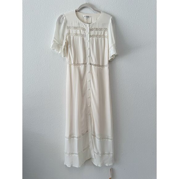 Reformation Woodson Ivory Lace Button Front Midi Dress Flutter Sleeve Size 6 - Picture 4 of 9
